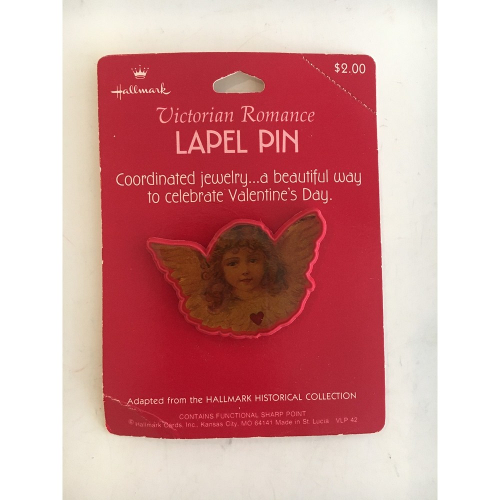 Victorian Romance Lapel Pin Vintage Hallmark Girl with Wings Valentine Jewelry